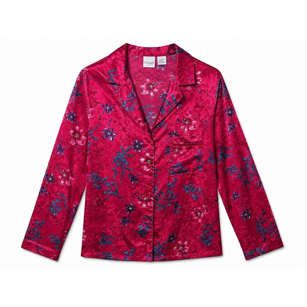 Moments Intimates Pajama Top Women's 2X Pink Floral Button Front Long Sleeve
